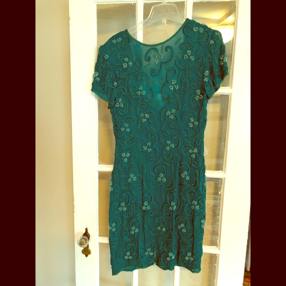 Gorgeous emerald vintage beaded dress